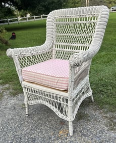 Antique Victorian White Wicker Roll Arm Porch Chair - Clean