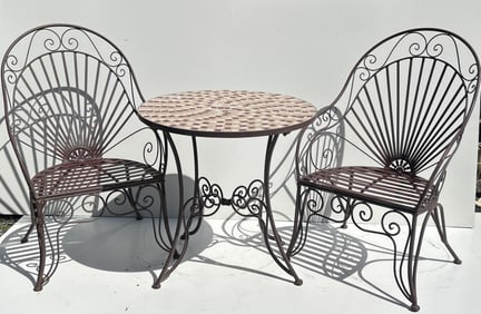 3-Piece Quality Metal and Mosaic Tile Top Table BISTRO SET [table with 2 Chairs]