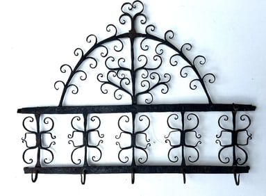 Early Americana 18th C. Wrought Iron Fancy 5-Hook Kitchen Rack