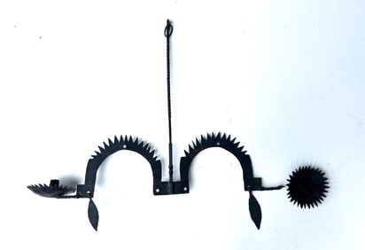 Early Americana 18th C. Wrought Iron 2-Candlelight Hanging Fixture