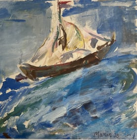 John Marin Signed Watercolor Painting on Paper Sailboat at Sea Unframed 1935