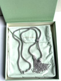 JUDITH RIPKA Sterling Silver, CZ & Double Tassels with Heart Shape Closure Necklace 63 grams