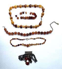 5-Piece Assorted Amber Lot: Amber with Chain Links Bracelet; Amber Heart Necklace; Amber