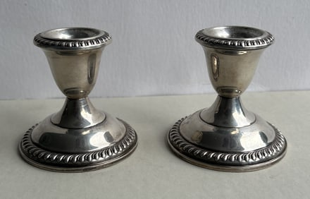 Pair Empire Sterling Silver Weighted Candlesticks 2 5/8 in. height x 2 3/4 in. diameter base