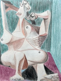 After PABLO PICASSO, Colored Graphite Drawing of an Abstract Figure