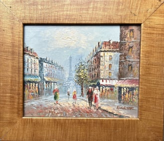 Caroline Burnett (1877 - 1950) Oil on Canvas Painting, Parisian Street Scene