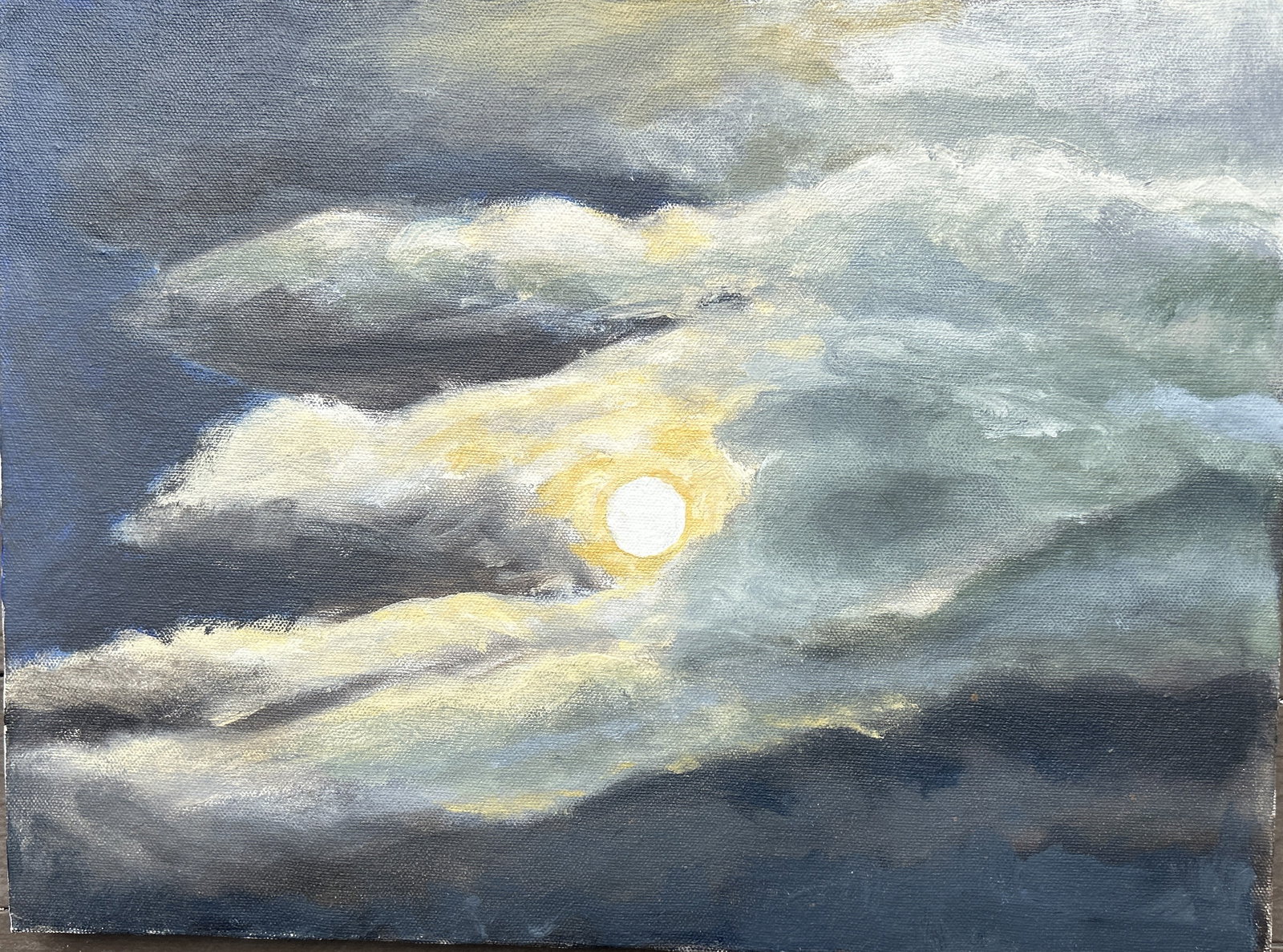 ROBERT ANGELOCH 1922-2011 Woodstock NY - Sun coming through STORMY CLOUDS Oil on Canvas Painting: ROBERT ANGELOCH 1922-2011 Woodstock NY - Sun coming through STORMY CLOUDS Oil on Canvas Painting. Signed on verso: R Angeloch, with artist's inventory #0312, not framed. Provenance: Acquired directly 