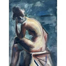 Robert Henry Angeloch Double-Sided Watercolor Painting of Nude Woman and Man Portrait
