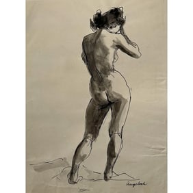 Robert Henry Angeloch, Pen and Ink Drawing Standing Nude Female Model Backside