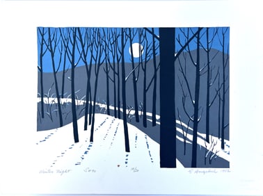 Robert Angeloch, Woodcut, "Winter Night" #18/20, Signed R. Angeloch 1982