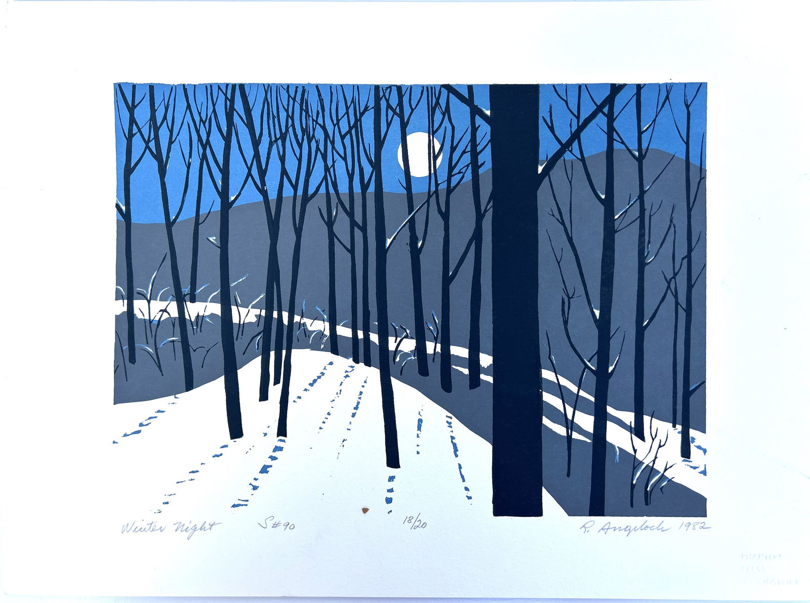 Robert Angeloch, Woodcut, "Winter Night" #18/20, Signed R. Angeloch 1982 (1 of 4)