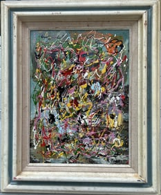 Rocco Monticolo, R Monti, 1931-2022,  Abstract Drip Art Oil Painting on Canvas