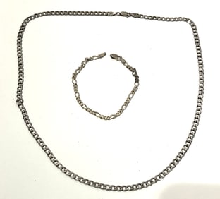.925 Sterling Silver Italy Cuban Link Chain 24 in. & .925 Sterling Italy Figaro Link Bracelet 8 in.
