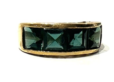 Stunning Sterling Silver with Gold Wash Vermeil [4] EMERALDS Ring Size 6, 7/8 in. x 5/8 in.