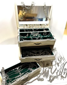 Large Estate Lot of Vintage Rhinestone Jewelry 1930s-60s Jewelry Box Loaded 70 PIECES