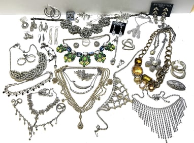 Large Estate Lot of Vintage Rhinestone Jewelry 1930s-60s 58 PIECES ASSORTED
