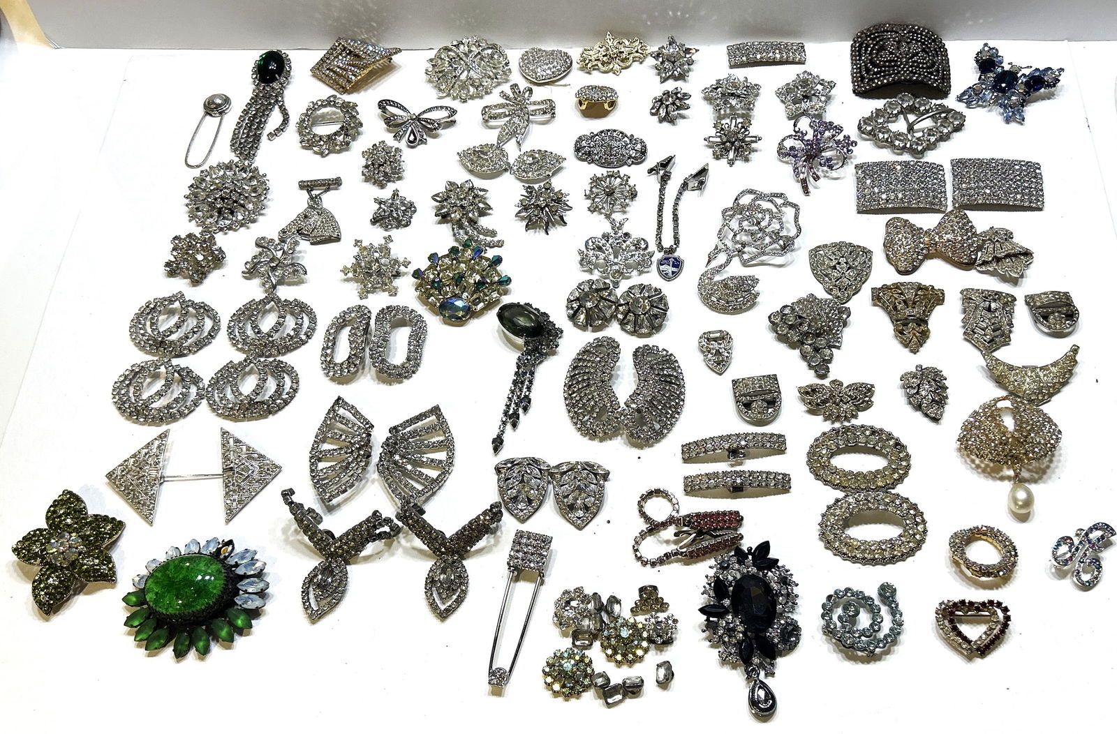 Large Estate Lot of Vintage Rhinestone Jewelry 1930s-60s 58 PIECES ASSORTED PINS, BUCKLES (1 of 11)