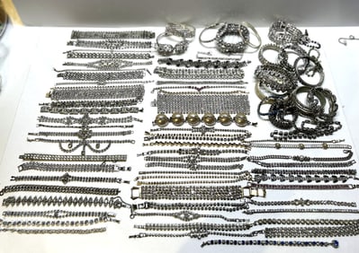 Large Estate Lot of Vintage Rhinestone Jewelry 1930s-60s 80 PIECES ASSORTED BTRACELETS
