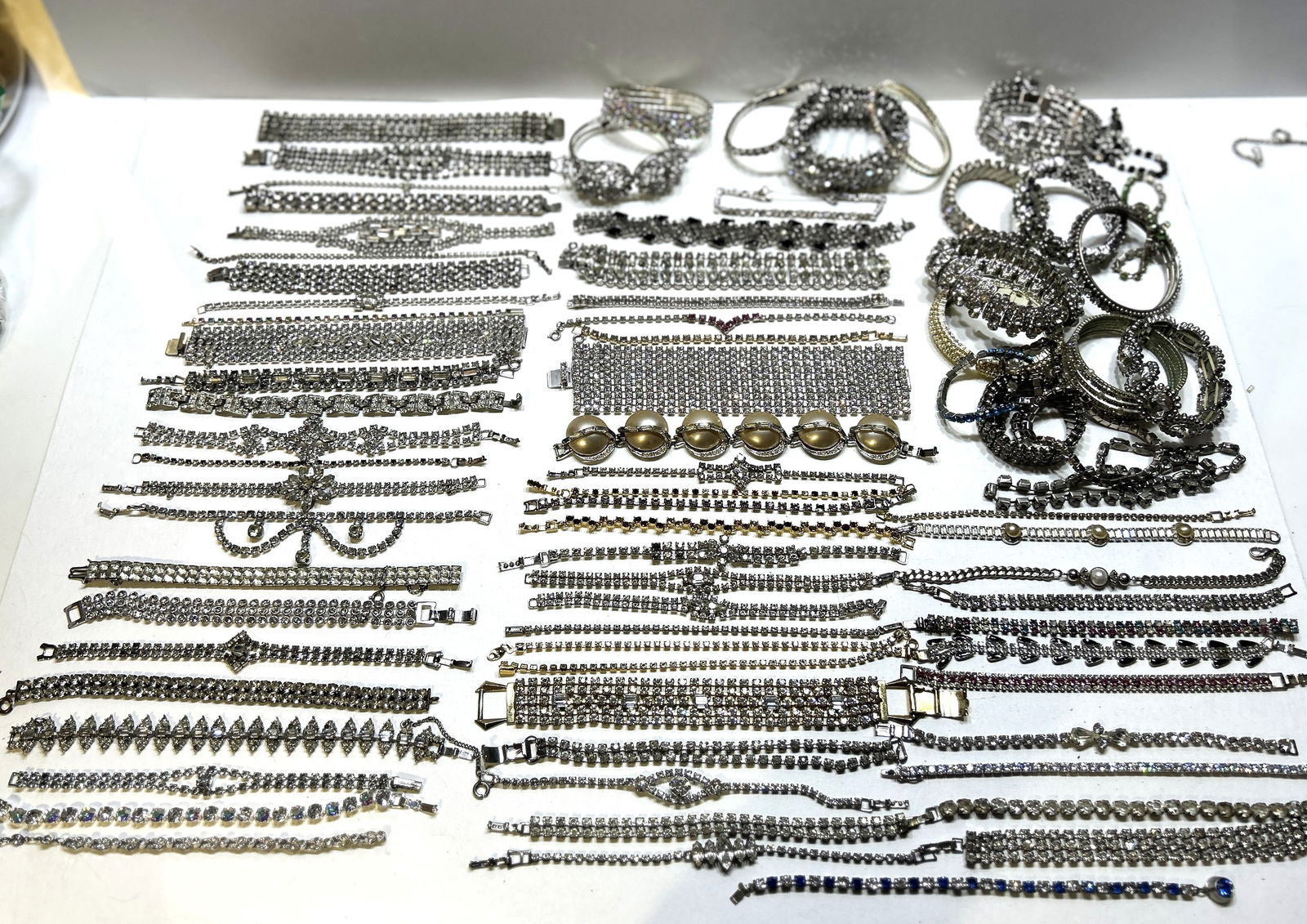 Large Estate Lot of Vintage Rhinestone Jewelry 1930s-60s 80 PIECES ASSORTED BTRACELETS (1 of 9)