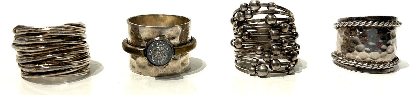 4 Assorted Mid-Century Modern Sterling Silver Rings sizes: 9.5, 8.5, 8, 9 (1 of 2)