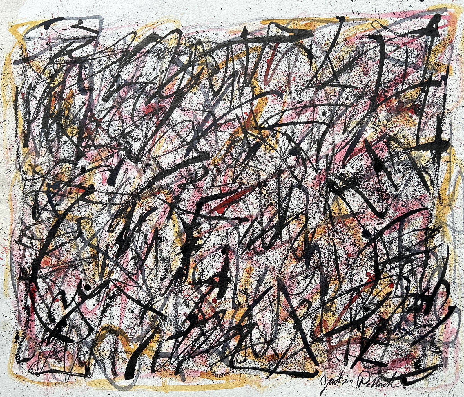Jackson Pollock  (1912 - 1956), Drip Art Painting on Thick Paper, stamped James F Churchill on Verso (1 of 6)