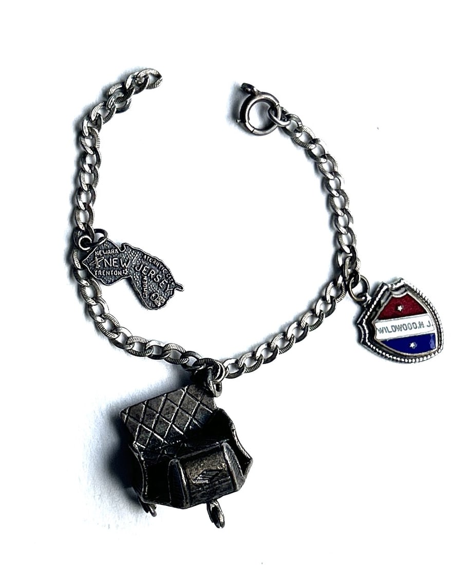 Sterling Silver Charm Bracelet with 3 Sterling Silver Charms (1 of 3)