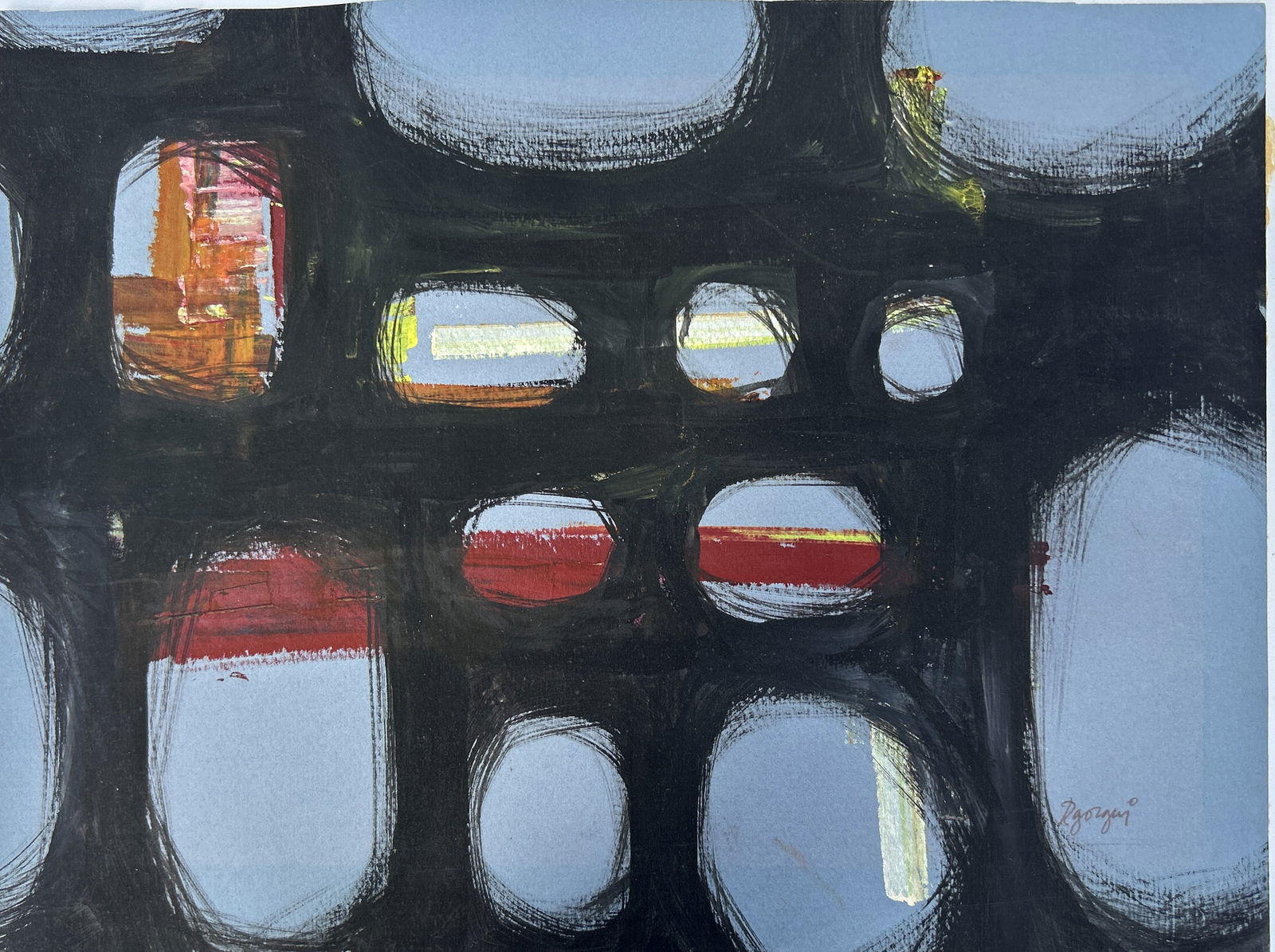 Signed Illegible - MID-CENTURY MODERN ABSTRACT WATERCOLOR ON PAPER (1 of 4)