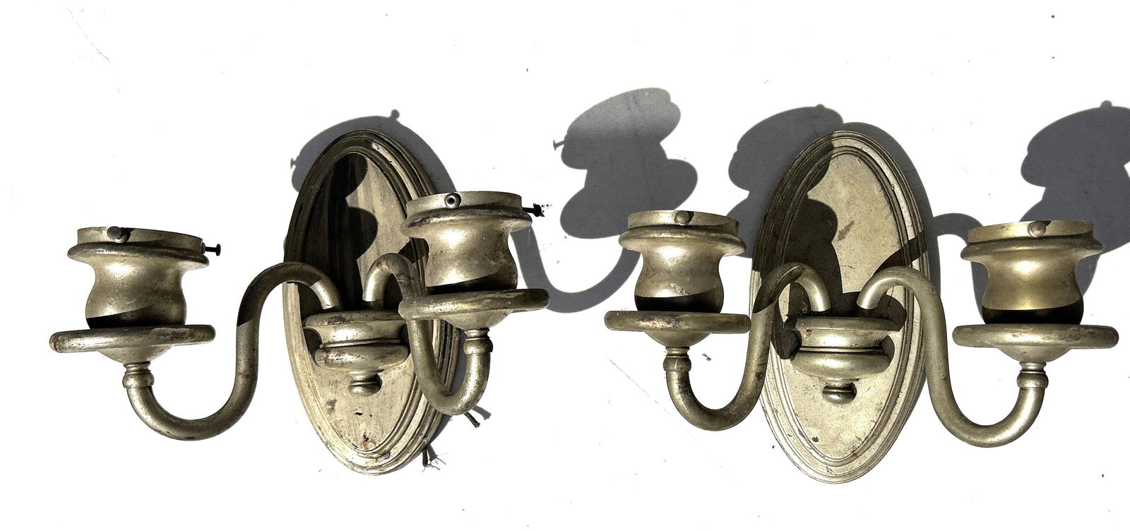 [2] Antique Nickle Plated Brass 2-Light Electric Wall Sconces (1 of 5)