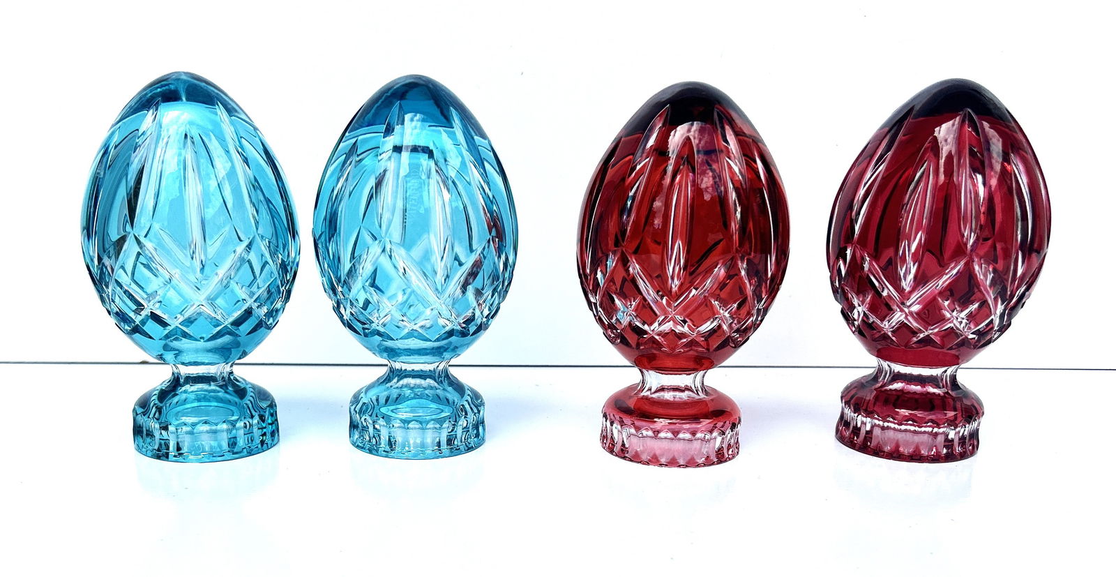 4 Signed WATERFORD, Ruby Red / Teal Blue Waterford Lisner Crystal Glass EGG PAPERWEIGHTS (1 of 3)