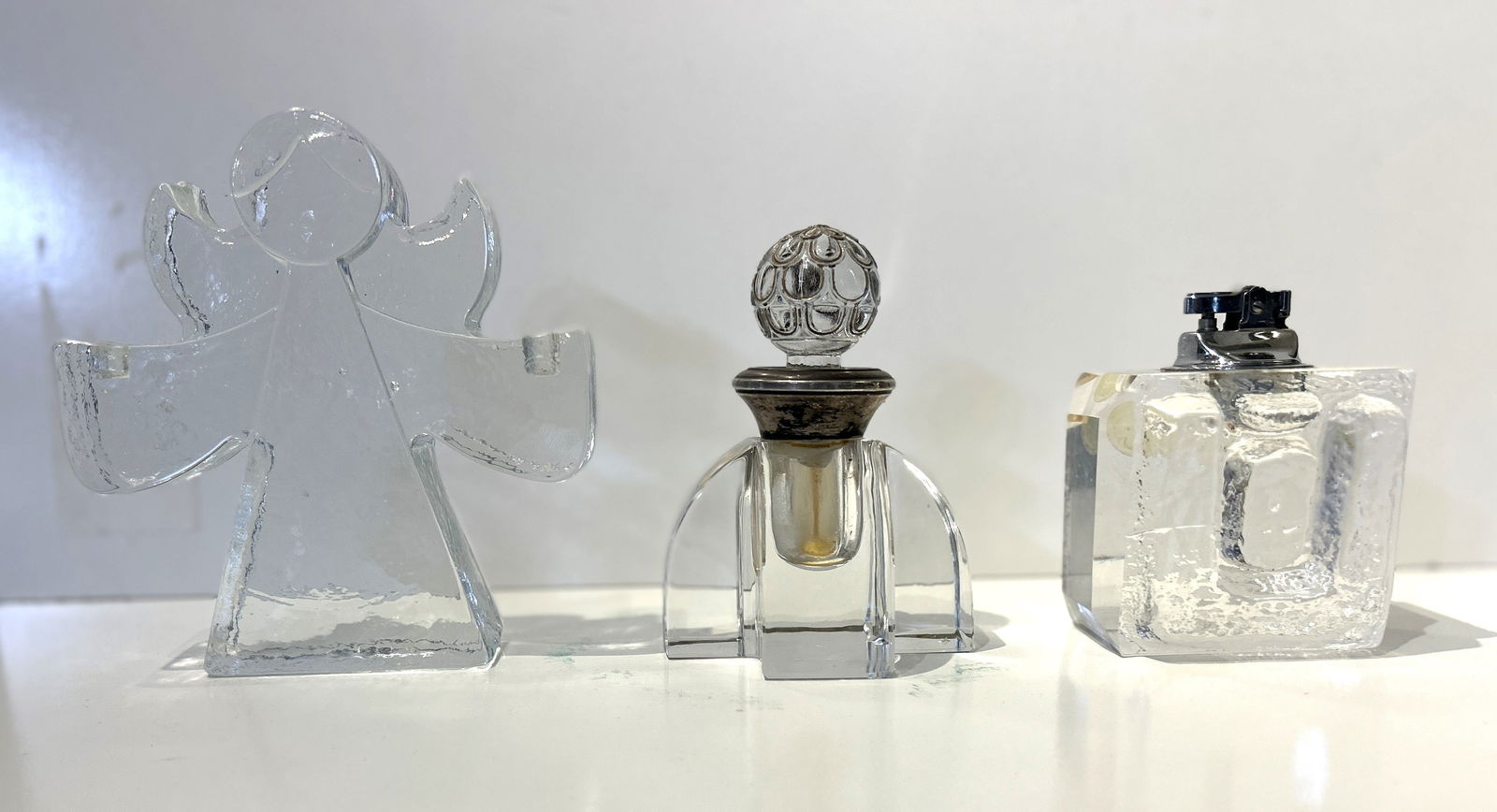 Blenko Crystal Cube Glass Table Top Cigarette Lighter Mid-Century Modern; Baccarat Candlestick; (1 of 7)