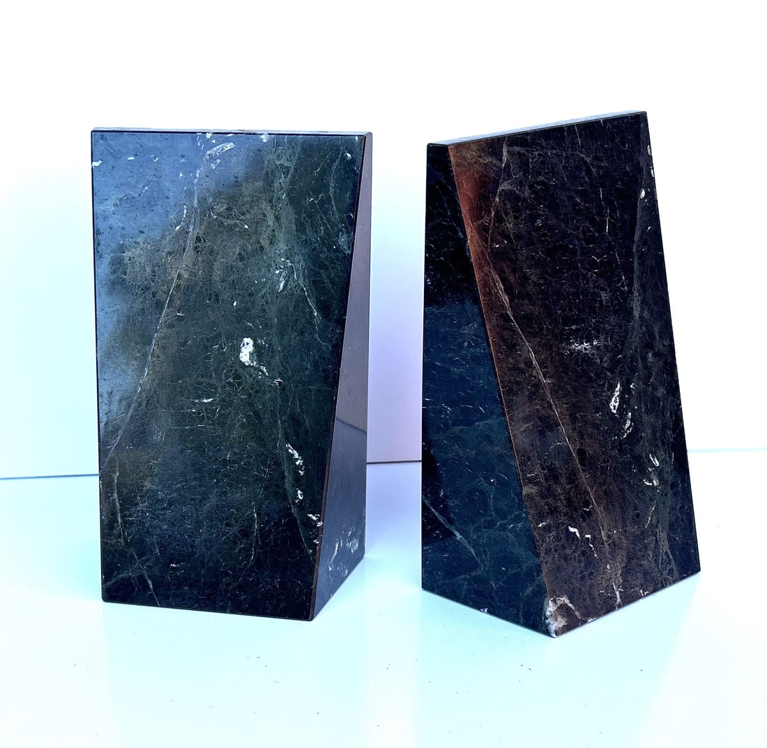 Pair Mid-Century Modern Marble "Wedge" Bookends 8 in. height x 5 in. wide x 2 3/4 in. base (1 of 3)