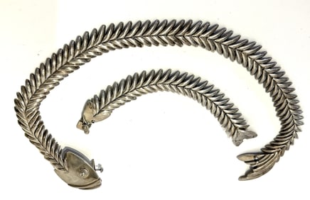 236.7 grams Heavy .925 Sterling Silver FISH LINK NECKLACE and BRACELET SET