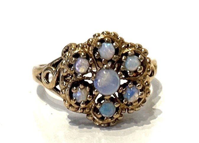 14K GOLD and Opal Cocktail Ring Size 8.75, 3.1 dwt, 5/8 in. diameter (1 of 3)