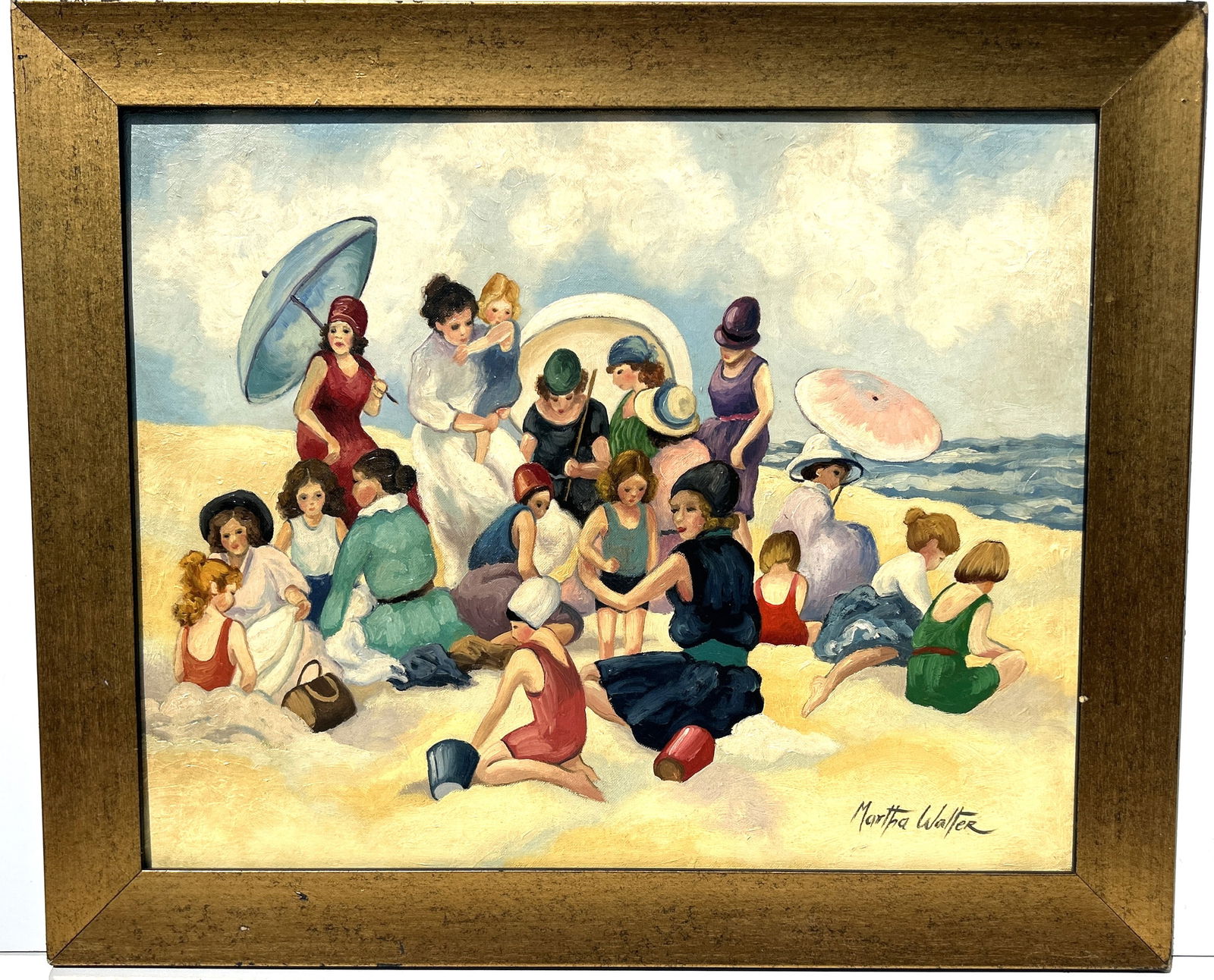 Martha Walter, American / French, Oil on Board Painting Women on The Beach, Framed (1 of 5)