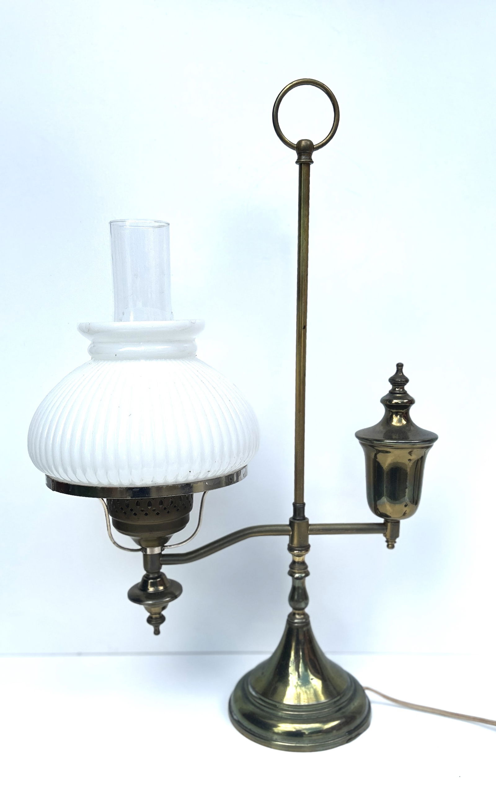 Brass Student Lamp, Electric, White Glass Ribbed Shade 22.5 in. height (1 of 4)