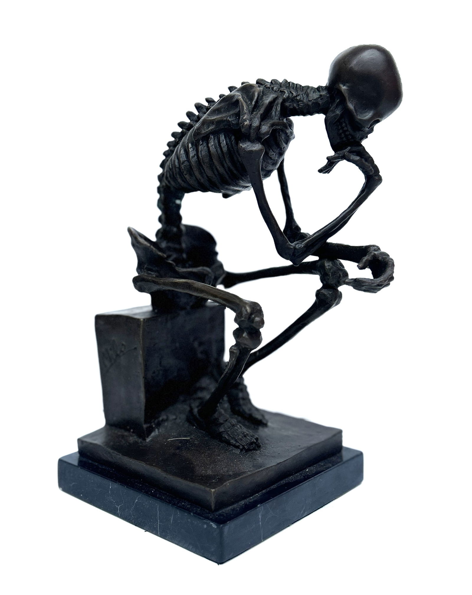 Signed Milo, Max Milo (1938 - 1976), Bronze Seated Skeleton "The Thinker", Good Patina (1 of 6)