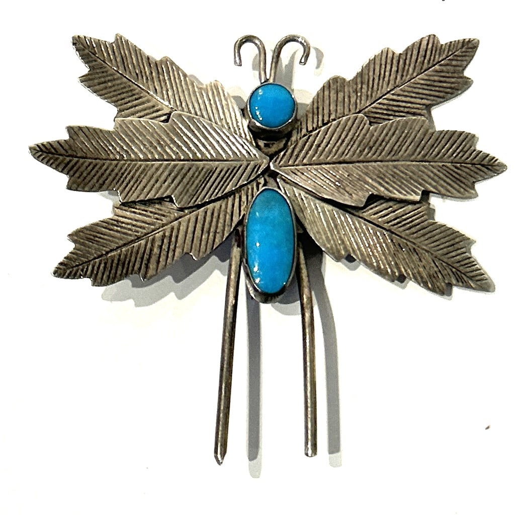 Native American Butterfly Pin with Turquoise 2 1/4 in. x 2 1/4 in., weighs 11 grams: Native American Butterfly Pin with Turquoise 2 1/4 in. x 2 1/4 in.