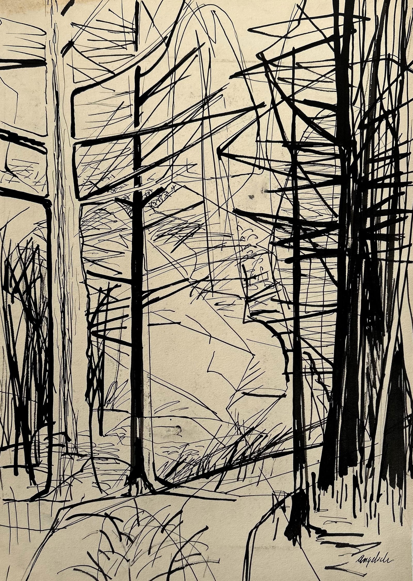Robert Henry Angeloch, Pen and Ink Drawing Landscape. Wood Road, Woodstock NY 1949 (1 of 6)
