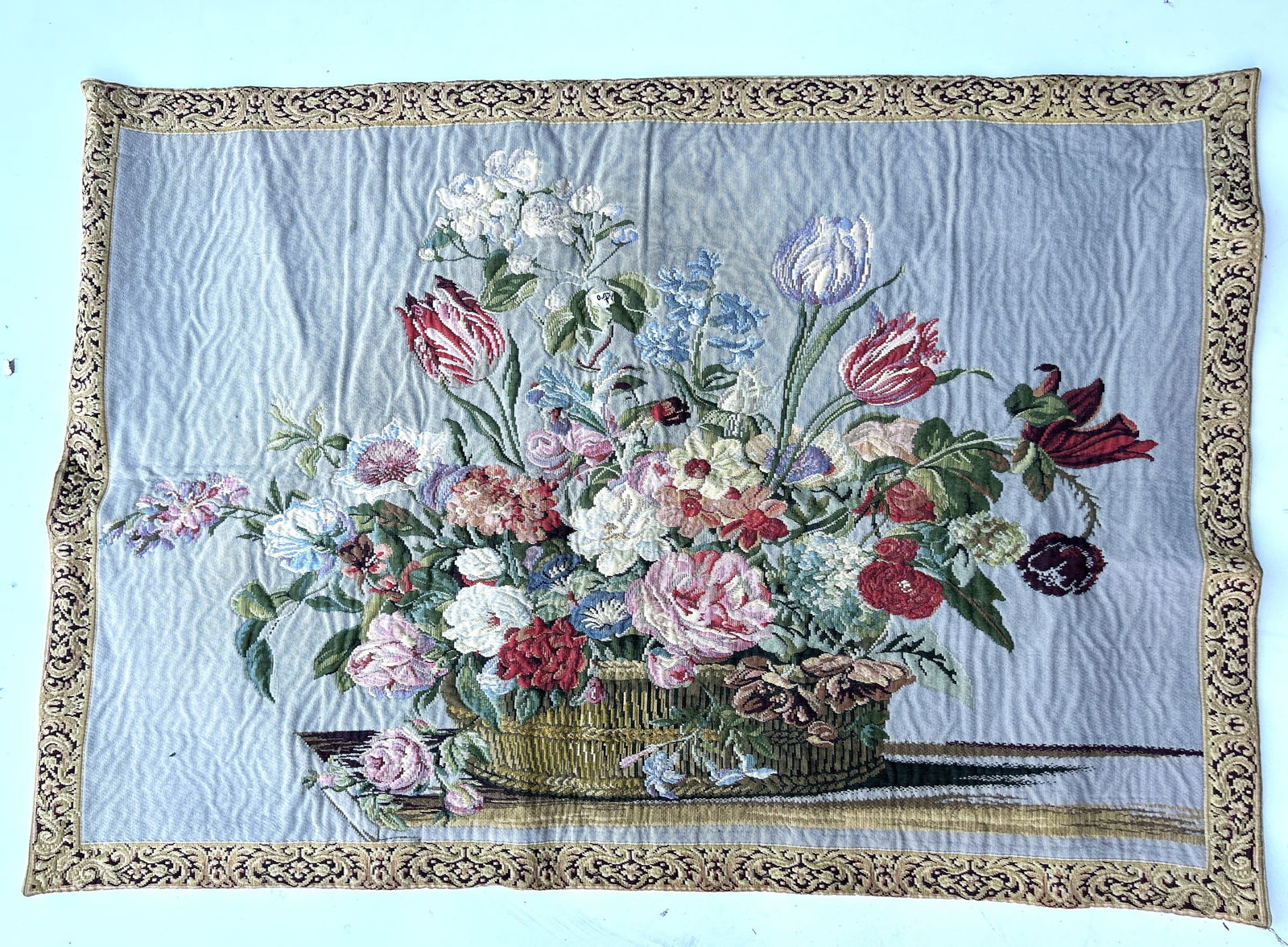 French Aubusson "Basket of Flowers" Area Size Rug or Wall Hanger 36 inches x 52 inches (1 of 5)