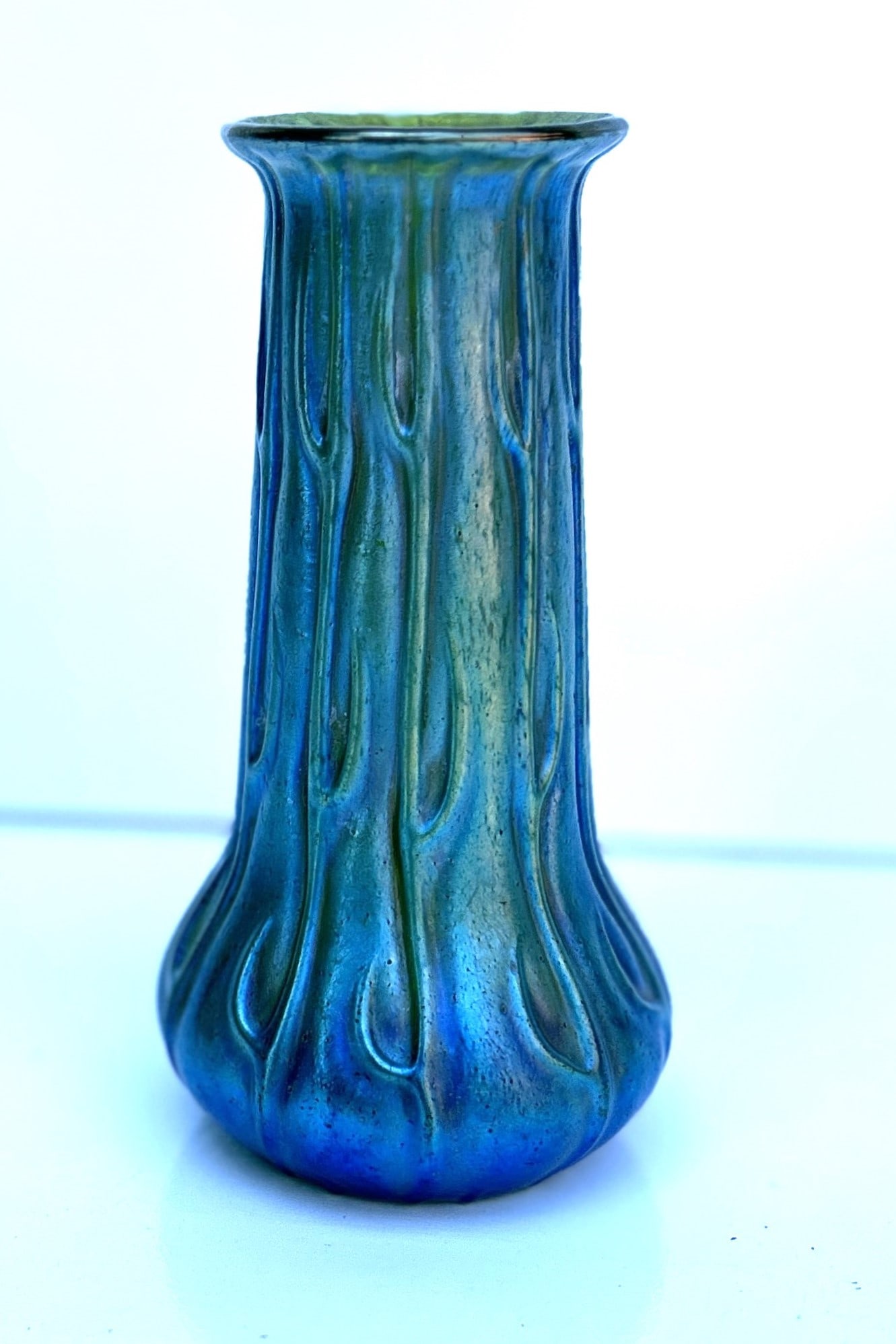 Antique Loetz Art Glass Green Iridescent Vase 5 1/4 inches height (1 of 6)