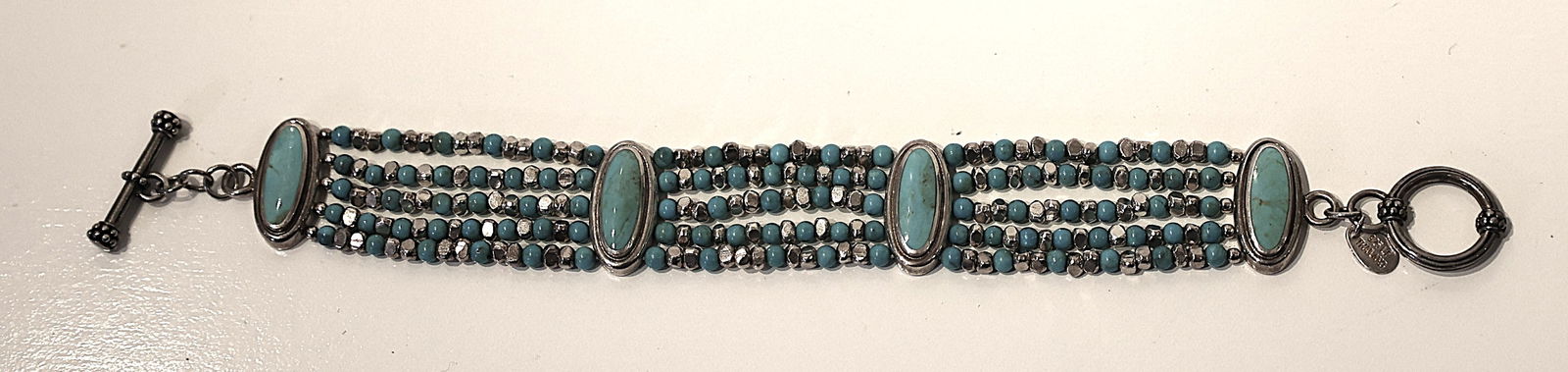 .925 Sterling Silver LT 5-Strand Bracelet with 4 Sterling and Turquoise Medallions 7 3/4 in. x 3/4 (1 of 6)