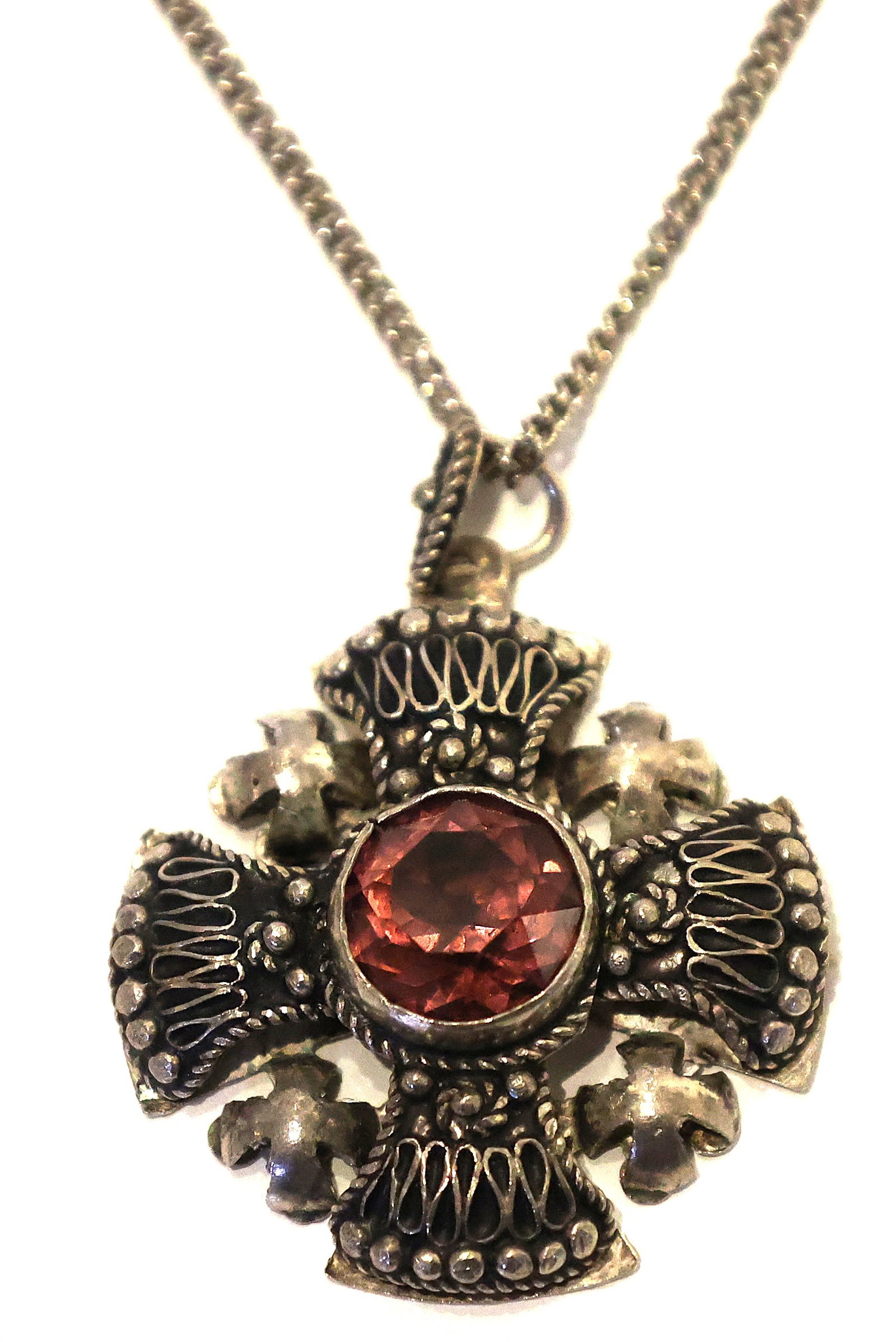 .935 Sterling Silver Jerusalem Filigree Cross with Purple Amethyst Necklace on 18 in. Chain Sterling (1 of 5)
