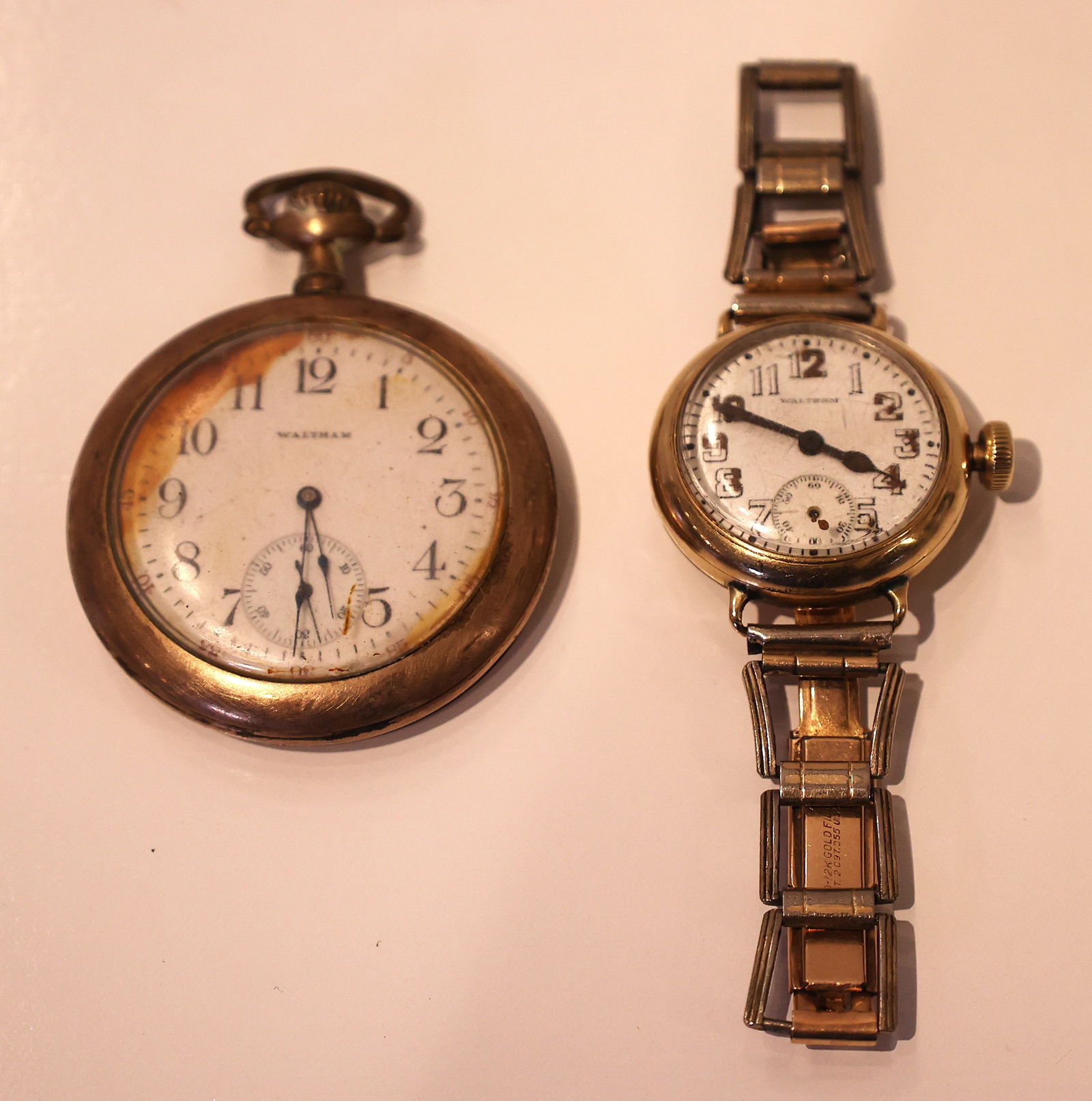 Waltham Pocket Watch [not working] & 12K Gold Filled Band 14K Pocket Watch Face [working] (1 of 4)