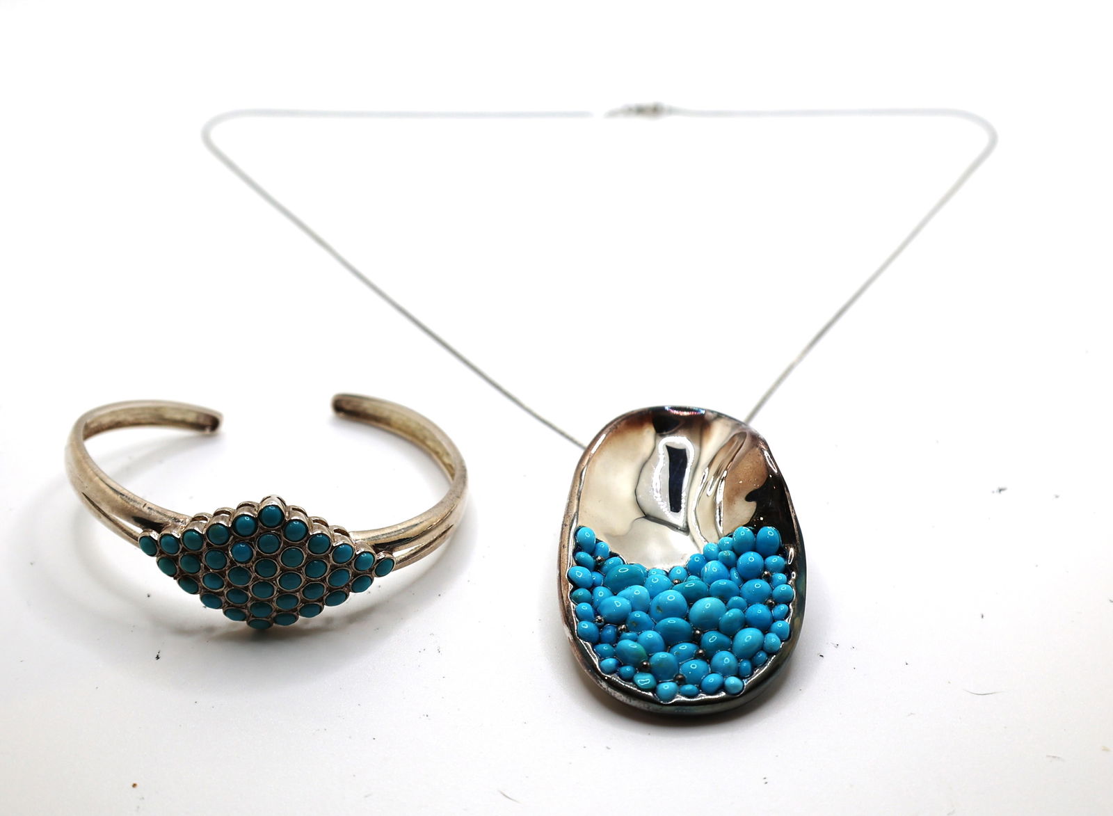 Desert Rose DR .925 Sterling Silver and Turquoise Cuff Bracelet; Sterling Silver Pendant Necklace (1 of 5)