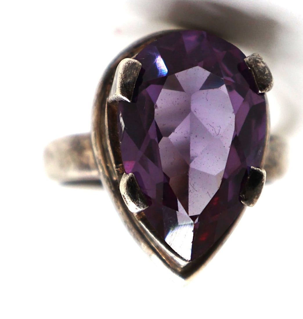 .925 Sterling Silver Purple Sapphire Pear Shaped Ring Size 5.5 , 1/2in. x 3/4 in. (1 of 6)