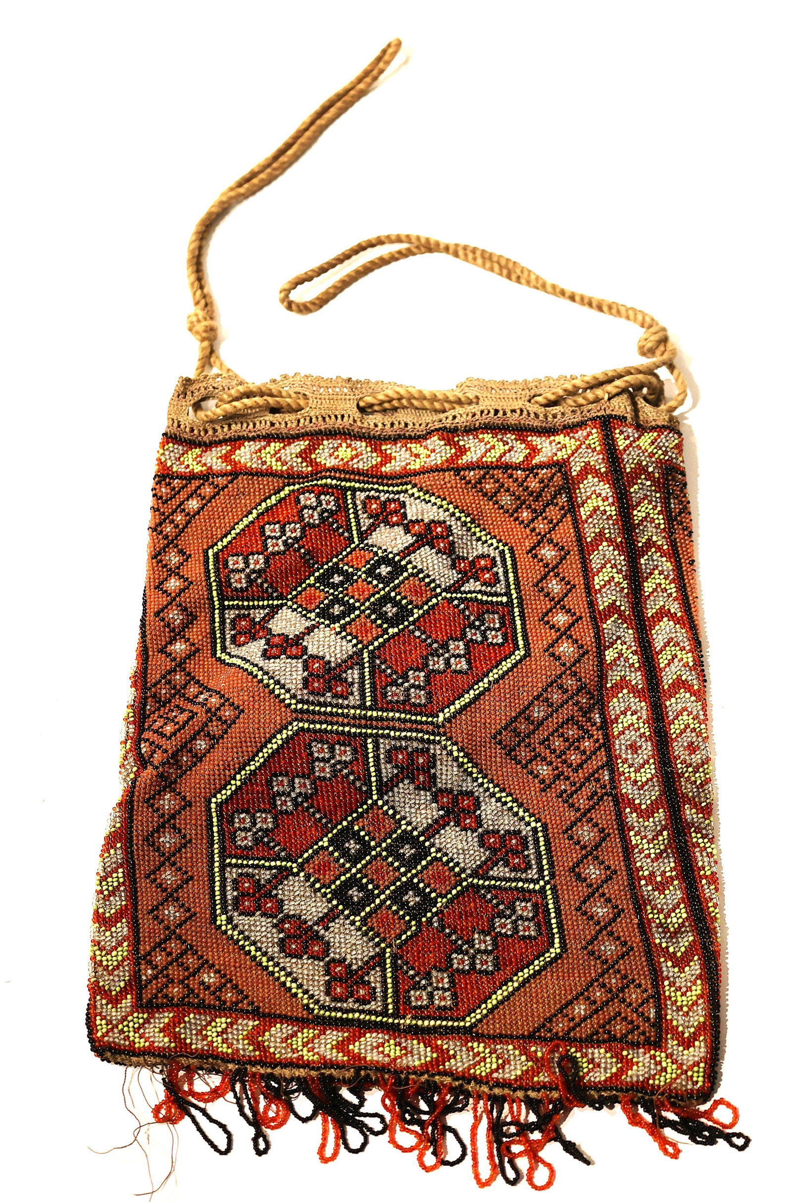 Antique Beaded Purse with Geometric Medallions, 9 in. x 6 1/2 in. (1 of 5)