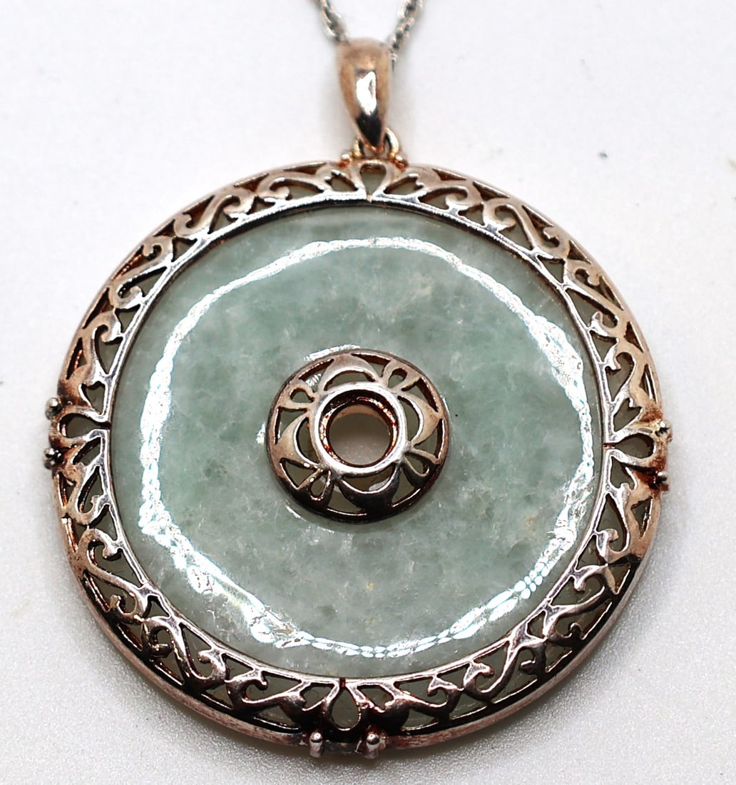 .925 Sterling Silver with Green Jade Pendant Necklace on .925 Sterling 18 in. Chain (1 of 4)