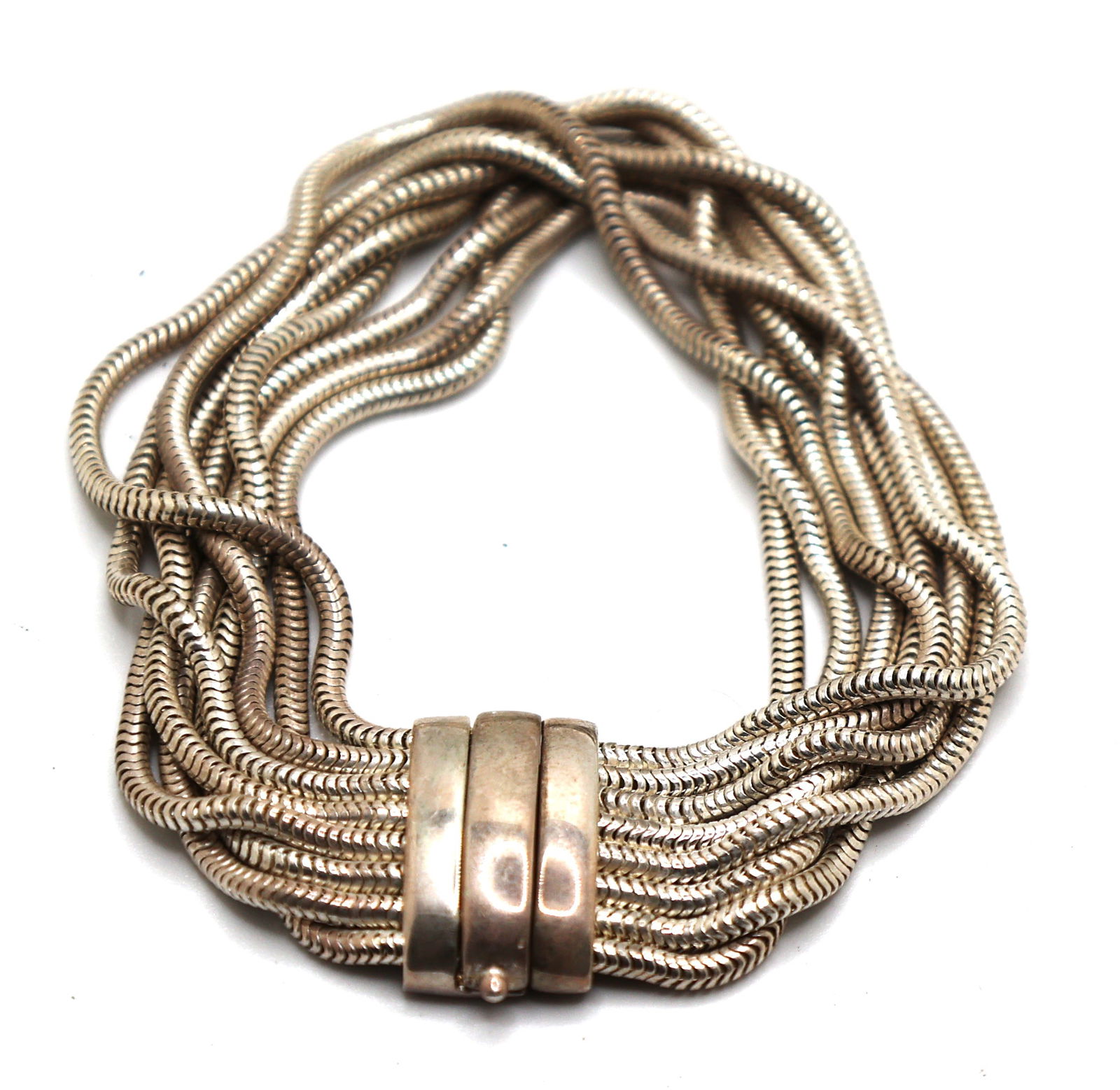 .925 Sterling Silver Esposie 8 Snake Chains Bracelet, weighs 44.8 grams, 8 1/4 in. x 1 in. (1 of 3)