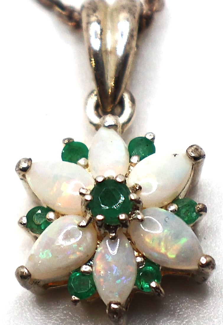 .925 Sterling Silver Opals and Emeralds Star Pendant Necklace on .925 Sterling 18 in. Chain (1 of 5)