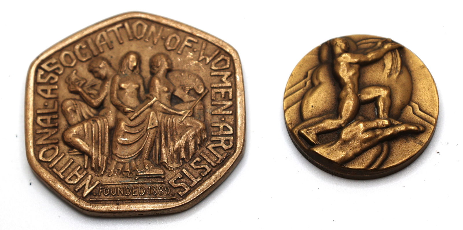 2 Art Deco Bronze Medallions: National Association of Women Artists & National Sculpture Society (1 of 3)